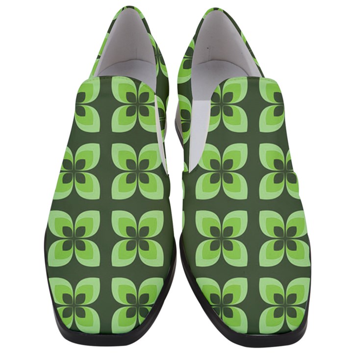 Retro Flower Green Slip On Heel Loafers