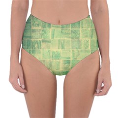 Abstract Green Tile Reversible High-waist Bikini Bottoms