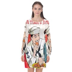 Retro Sailor Eating Cookie Long Sleeve Chiffon Shift Dress 