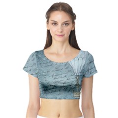 Vintage Hot Air Balloon Lettter Short Sleeve Crop Top