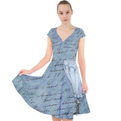 Vintage Hot Air Balloon Lettter Cap Sleeve Front Wrap Midi Dress