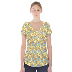 Paisley Yellow Sundaes Short Sleeve Front Detail Top