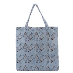 Skeleton Blue Background Grocery Tote Bag by snowwhitegirl