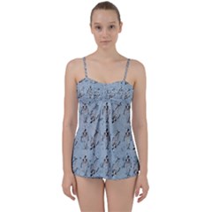 Skeleton Blue Background Babydoll Tankini Set