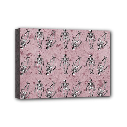 Skeleton Pink Background Mini Canvas 7  X 5  (stretched) by snowwhitegirl