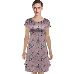 Skeleton Pink Background Cap Sleeve Nightdress