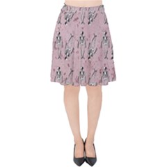 Skeleton Pink Background Velvet High Waist Skirt by snowwhitegirl