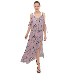 Skeleton Pink Background Maxi Chiffon Cover Up Dress