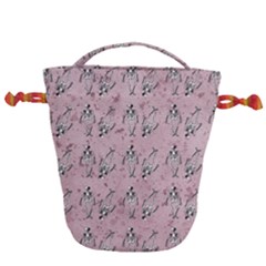 Skeleton Pink Background Drawstring Bucket Bag