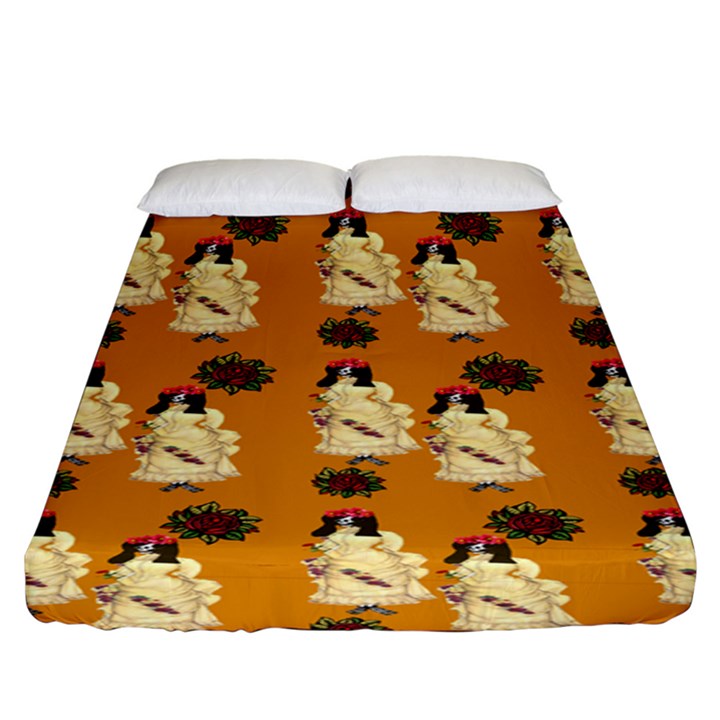 Victorian Skeleton Orange Fitted Sheet (King Size)