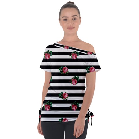 Black Stripes Roses Tie-up Tee by snowwhitegirl