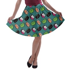 That Is How I Roll - Turquoise A-line Skater Skirt by WensdaiAmbrose