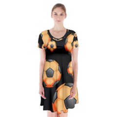 Wallpaper Ball Pattern Orange Short Sleeve V-neck Flare Dress