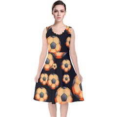 Wallpaper Ball Pattern Orange V-neck Midi Sleeveless Dress  by Alisyart