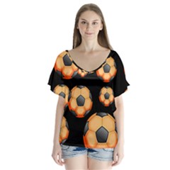 Wallpaper Ball Pattern Orange V-neck Flutter Sleeve Top by Alisyart