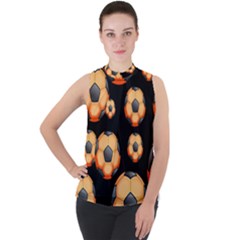 Wallpaper Ball Pattern Orange Mock Neck Chiffon Sleeveless Top