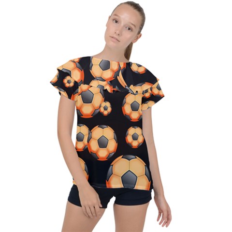 Wallpaper Ball Pattern Orange Ruffle Collar Chiffon Blouse by Alisyart