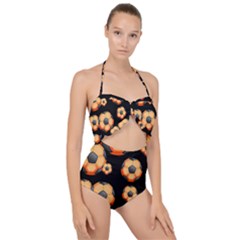 Wallpaper Ball Pattern Orange Scallop Top Cut Out Swimsuit by Alisyart