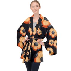 Wallpaper Ball Pattern Orange Velvet Kimono Robe by Alisyart