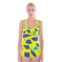 Leaves Leaf Boyleg Halter Swimsuit  by Mariart