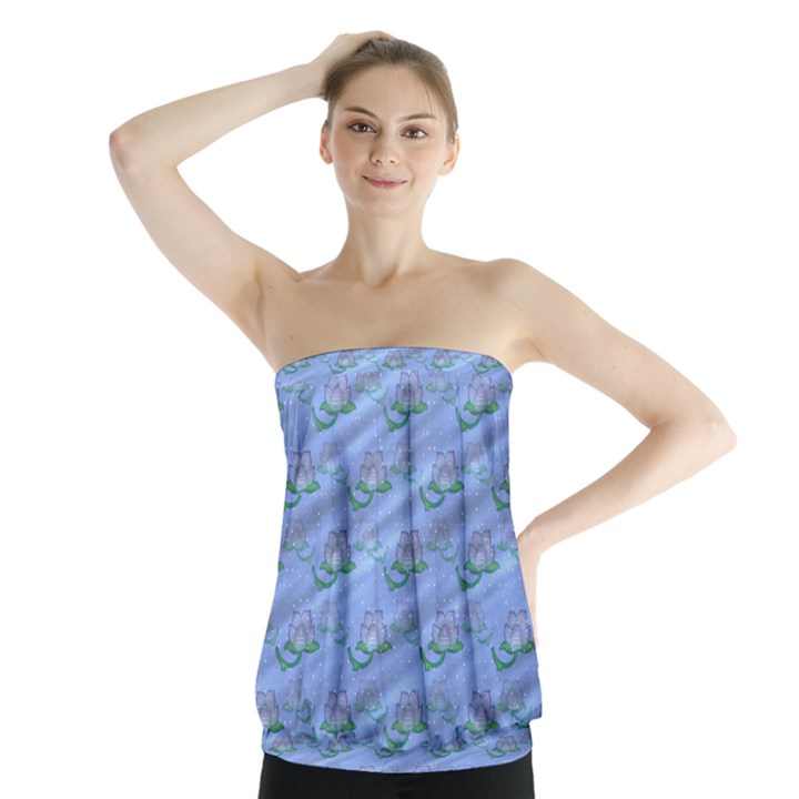 Waterlily Lotus Flower Pattern Lily Strapless Top