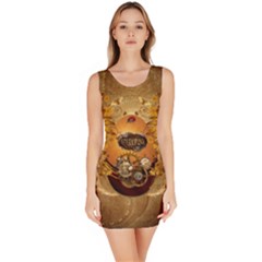 Awesome Steampunk Easter Egg With Flowers, Clocks And Gears Bodycon Dress by FantasyWorld7