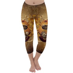 Awesome Steampunk Easter Egg With Flowers, Clocks And Gears Capri Winter Leggings  by FantasyWorld7