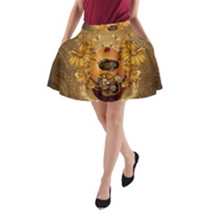 Awesome Steampunk Easter Egg With Flowers, Clocks And Gears A-line Pocket Skirt by FantasyWorld7