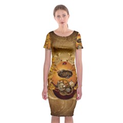 Awesome Steampunk Easter Egg With Flowers, Clocks And Gears Classic Short Sleeve Midi Dress by FantasyWorld7