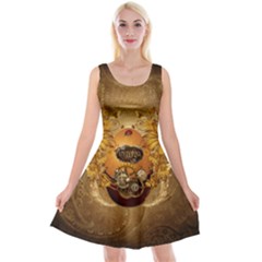 Awesome Steampunk Easter Egg With Flowers, Clocks And Gears Reversible Velvet Sleeveless Dress by FantasyWorld7