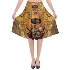 Awesome Steampunk Easter Egg With Flowers, Clocks And Gears Flared Midi Skirt by FantasyWorld7