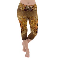Awesome Steampunk Easter Egg With Flowers, Clocks And Gears Lightweight Velour Capri Yoga Leggings by FantasyWorld7