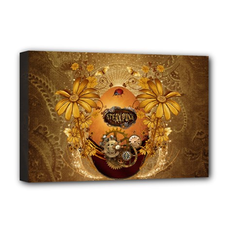 Awesome Steampunk Easter Egg With Flowers, Clocks And Gears Deluxe Canvas 18  X 12  (stretched) by FantasyWorld7