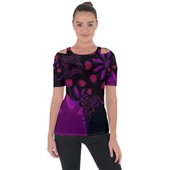 Background Red Purple Black Color Shoulder Cut Out Short Sleeve Top by Pakrebo