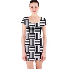 Black And White Basket Weave Short Sleeve Bodycon Dress