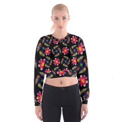 Pattern Flowers Wallpaper Cropped Sweatshirt by Pakrebo