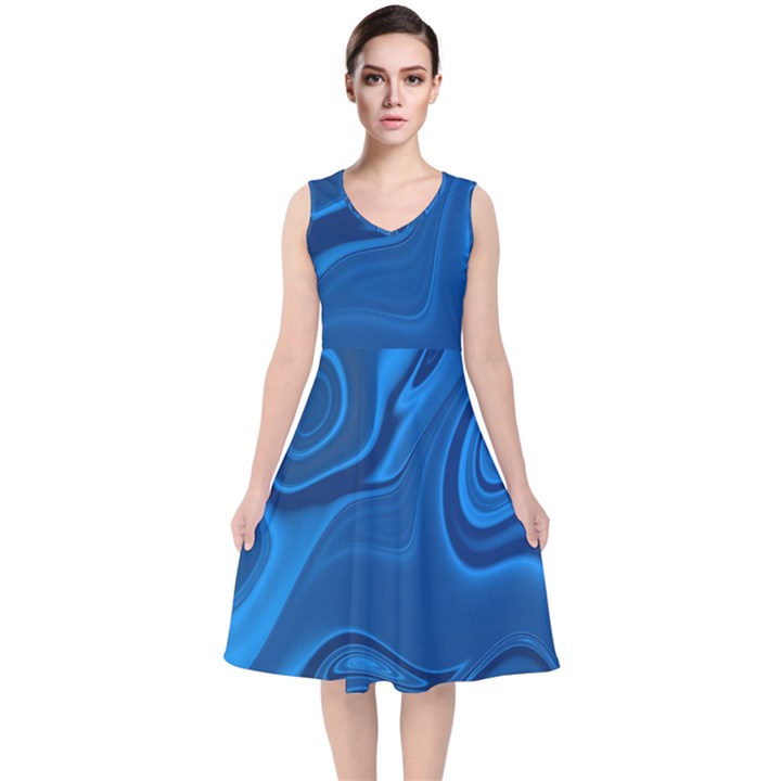 Rendering Streak Wave Background V-Neck Midi Sleeveless Dress 