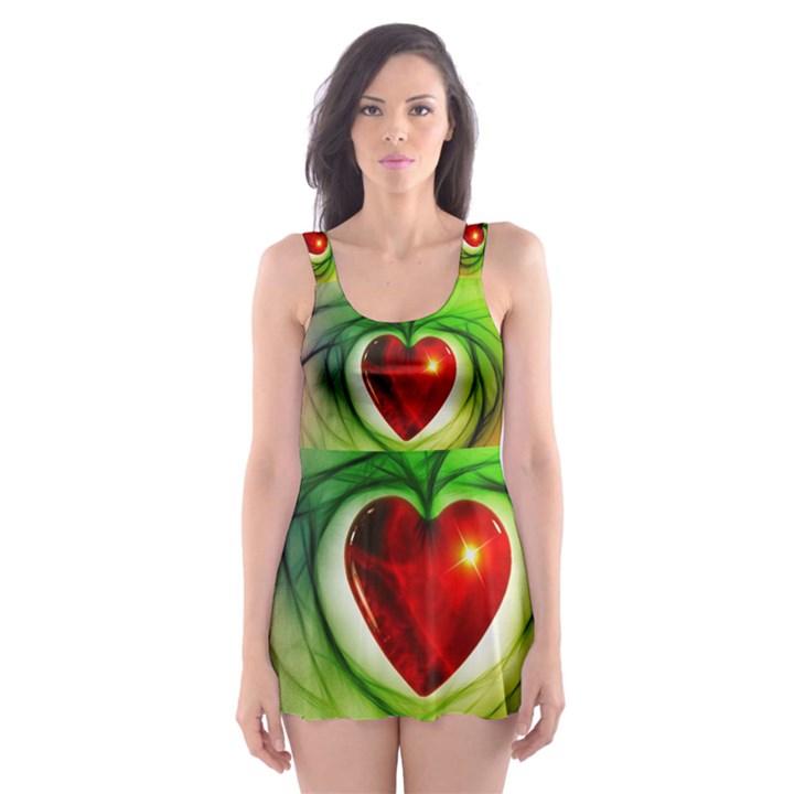 Heart Love Luck Abstract Skater Dress Swimsuit