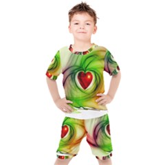Heart Love Luck Abstract Kids  Tee And Shorts Set by Pakrebo