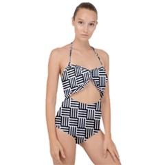 Black And White Basket Weave Scallop Top Cut Out Swimsuit