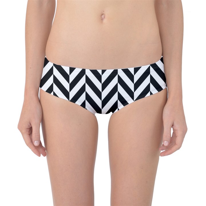 Black And White Herringbone Classic Bikini Bottoms