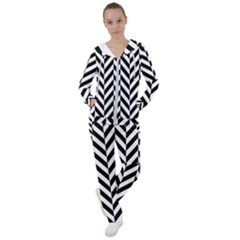 Black And White Herringbone Women s Tracksuit