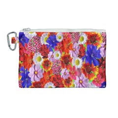 Multicolored Daisies Canvas Cosmetic Bag (large) by retrotoomoderndesigns