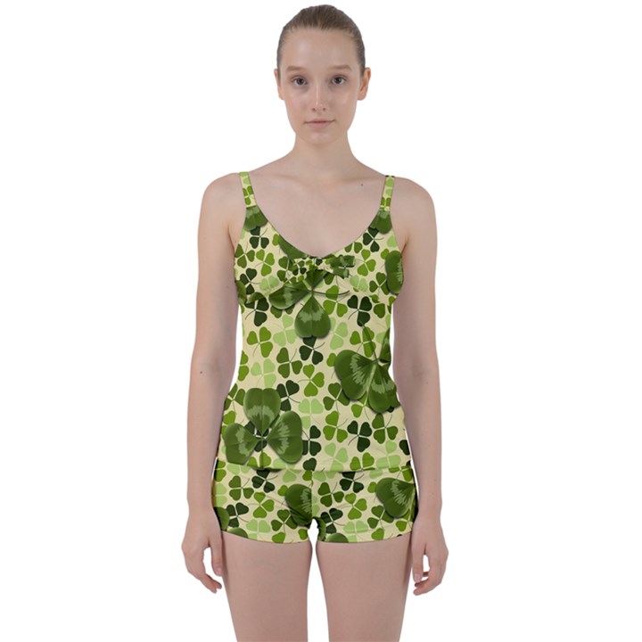 Drawn To Clovers Tie Front Two Piece Tankini