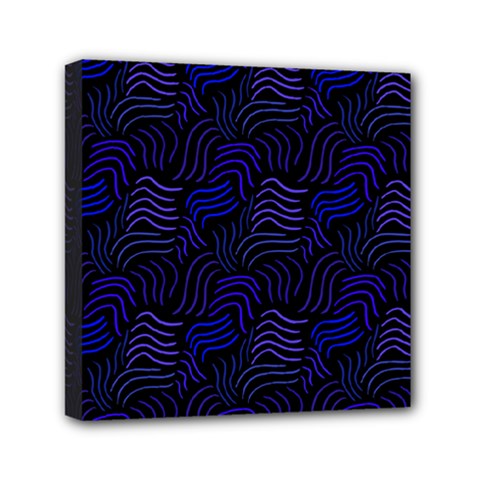 Blue & Black Waves Mini Canvas 6  X 6  (stretched)