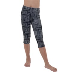 Gray Square Swirl Kids  Lightweight Velour Capri Leggings 