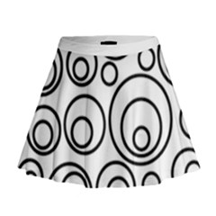 Abstract Black On White Circles Design Mini Flare Skirt by LoolyElzayat