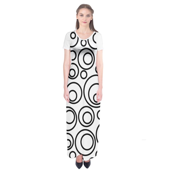 Abstract Black On White Circles Design Short Sleeve Maxi Dress