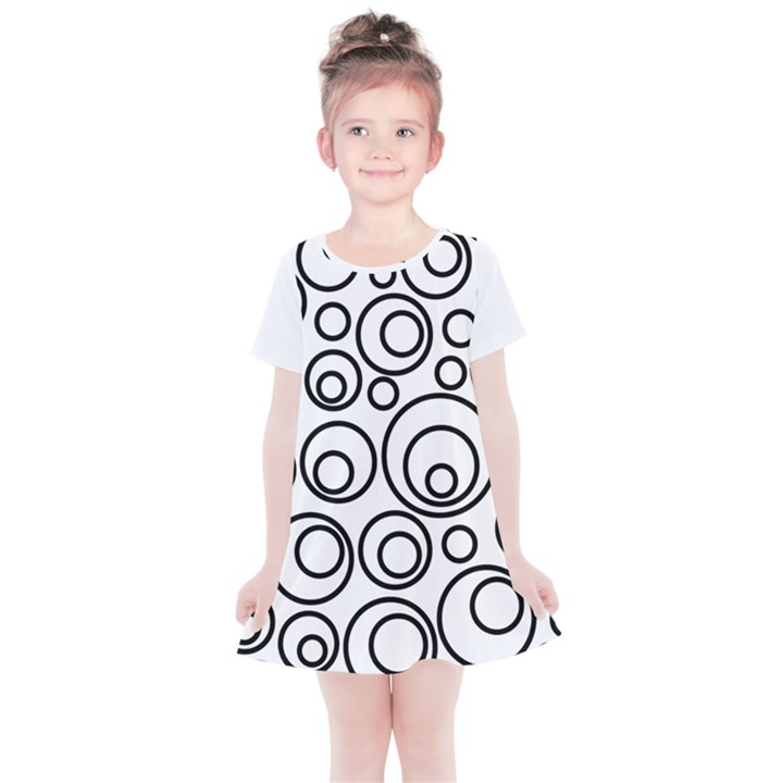 Abstract Black On White Circles Design Kids  Simple Cotton Dress