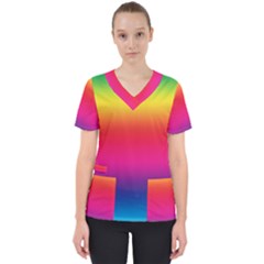 Neon Bright Rainbow Women s V-neck Scrub Top by retrotoomoderndesigns